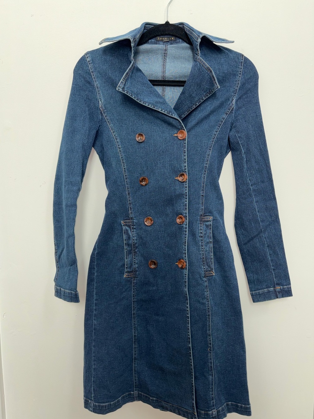 90s Fitted Double-Breasted Denim Trench Coat